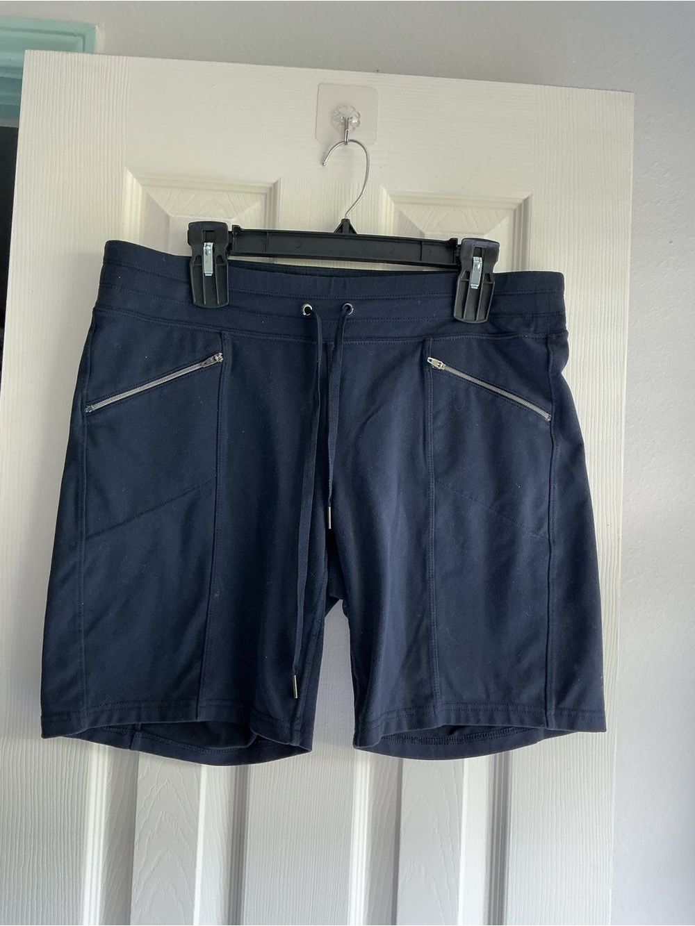 Athleta Navy Drawstring Athletic Shorts with Zippered Pockets